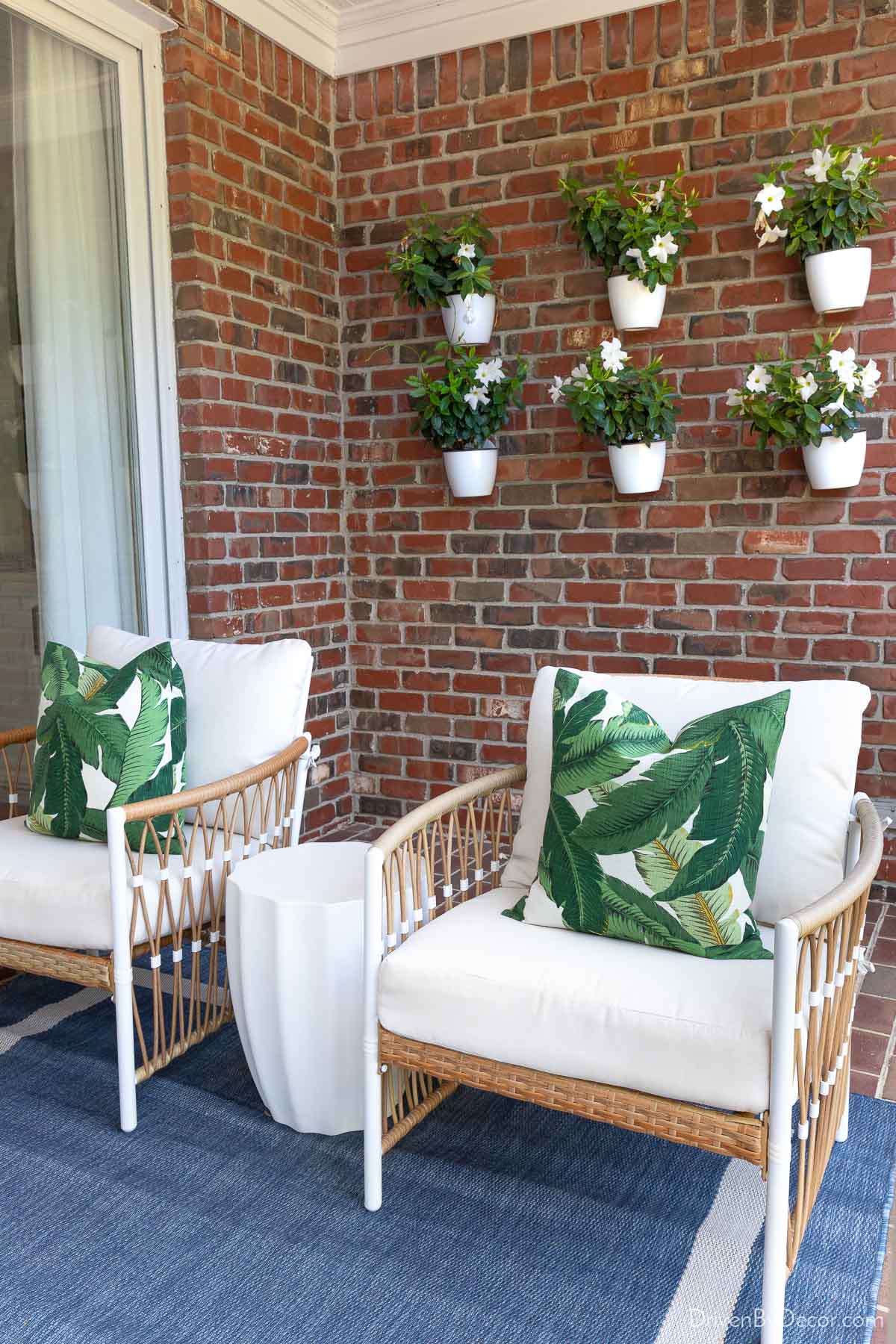 Pair of outdoor lounge chairs with clean cushions