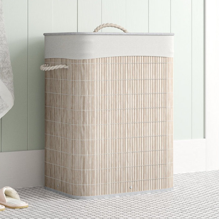 Oval bamboo laundry hamper