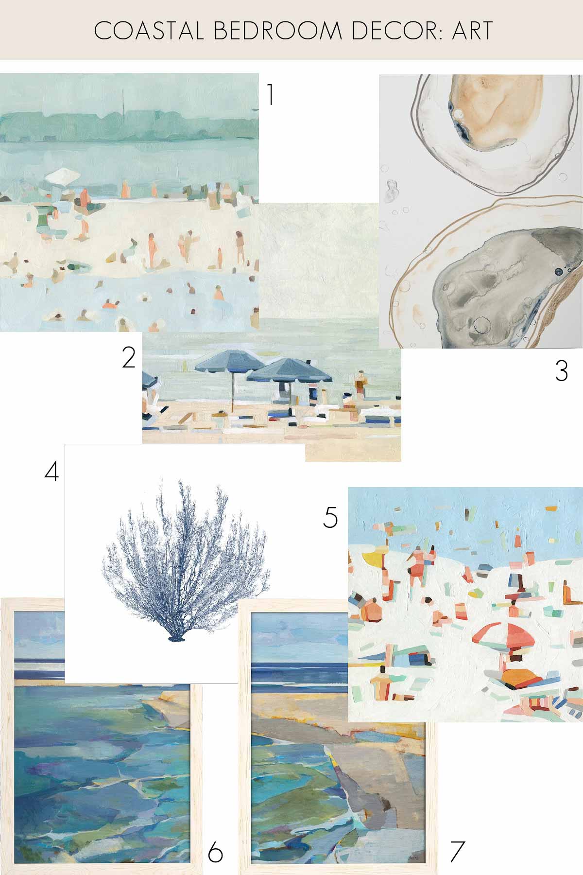 Seven art pieces with a coastal vibe that would work for coastal bedroom decor