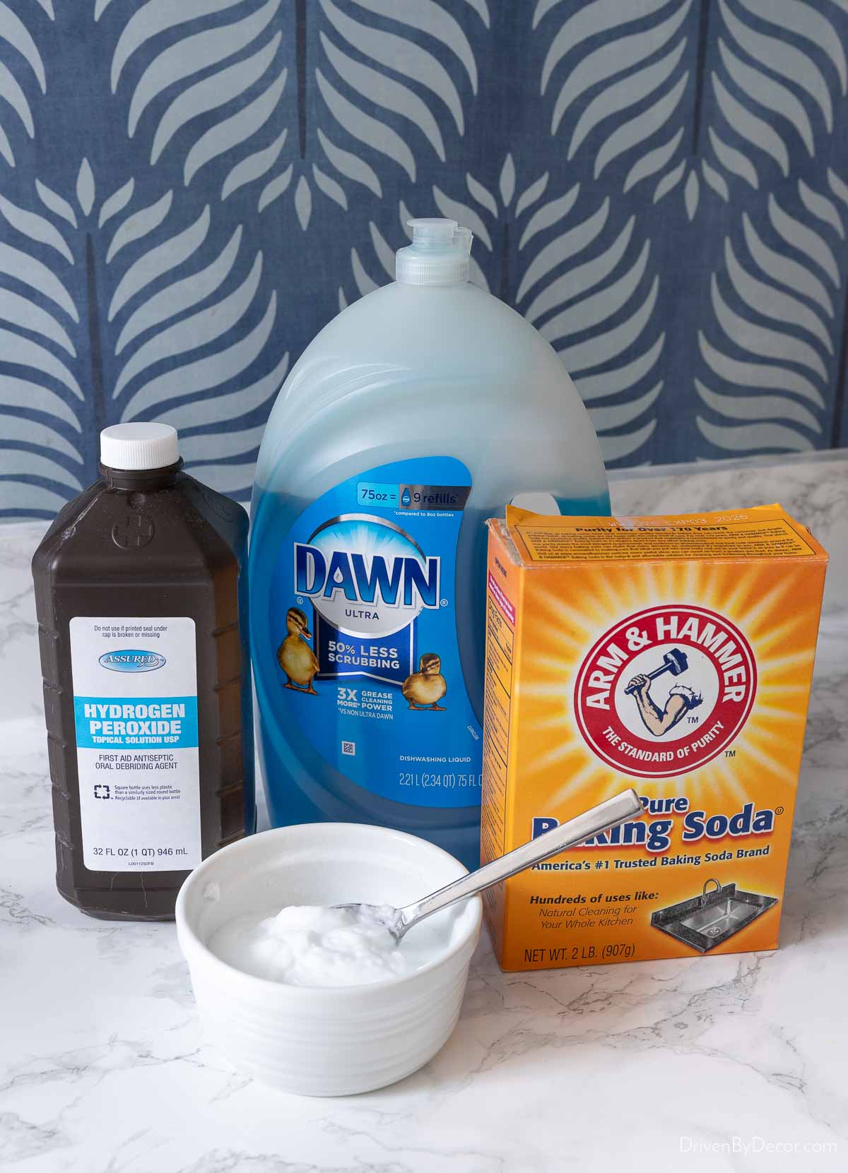 Baking soda, hydrogen peroxide, and dish detergent as a natural way to clean grout