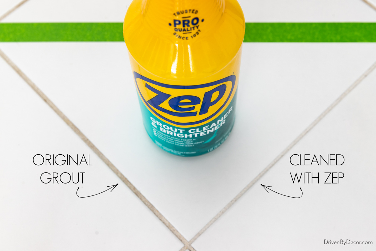 Before and after of grout cleaned with zep