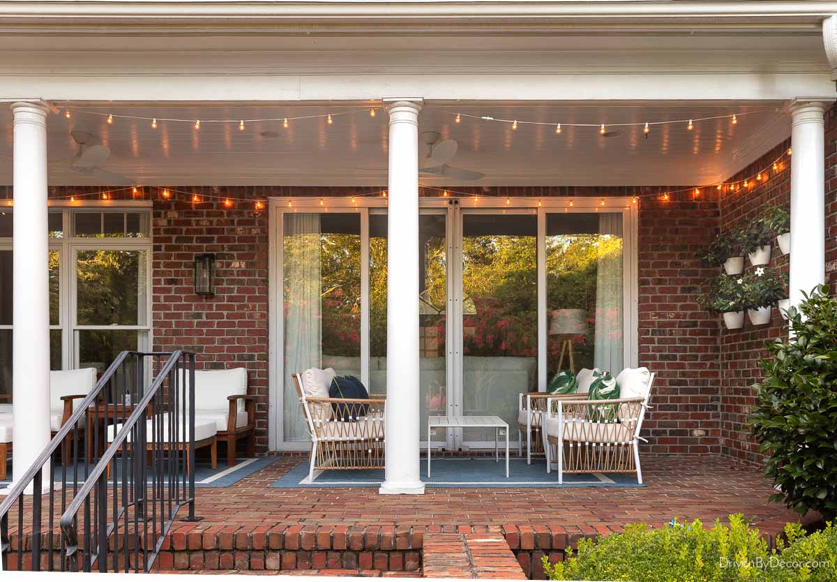 String lights on our covered patio