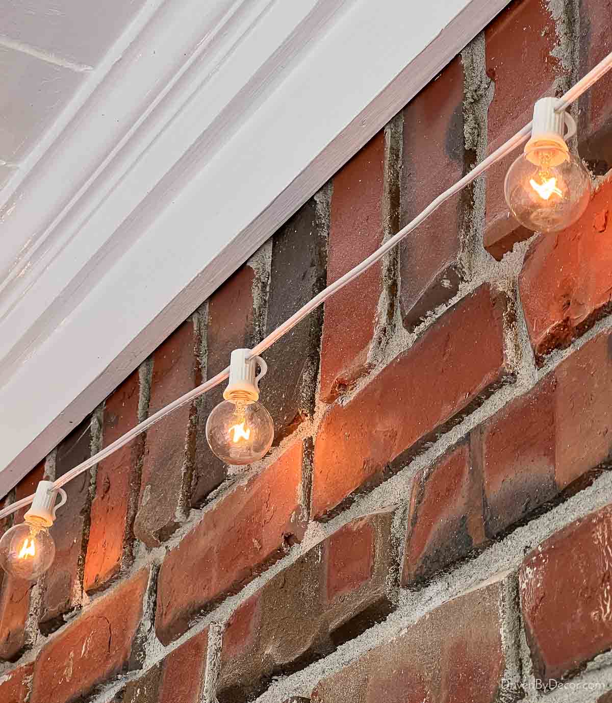 White string lights on covered patio