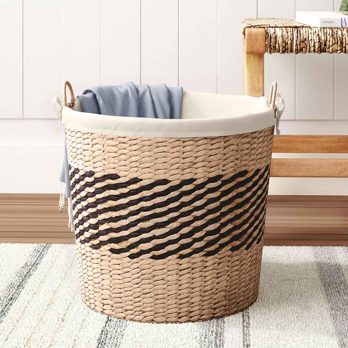 Woven basket with black band