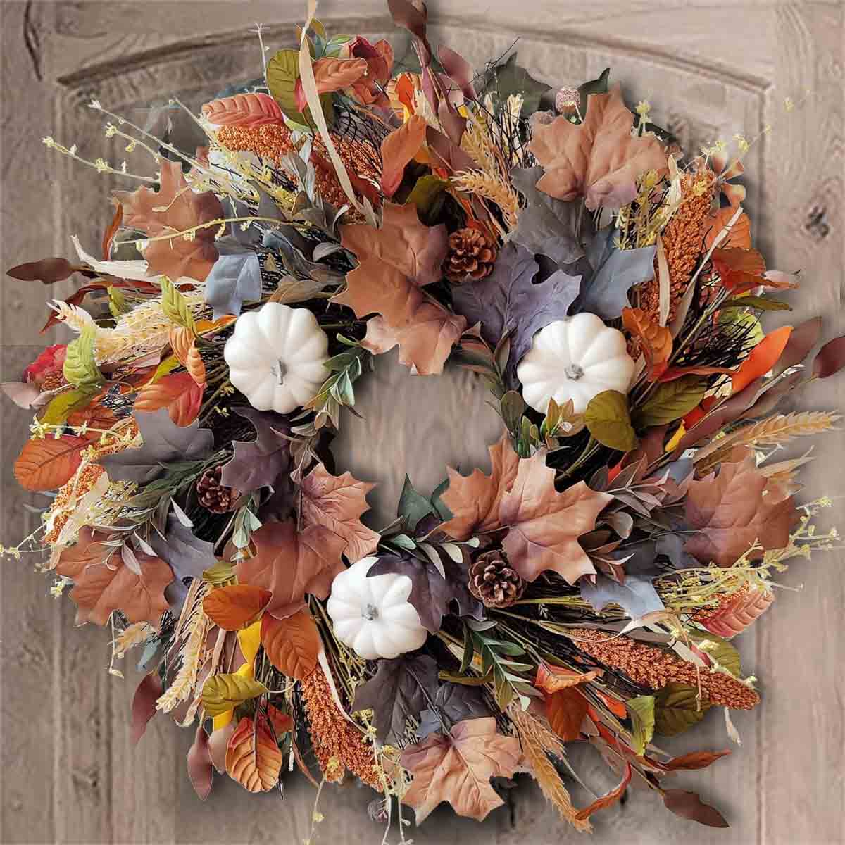 Budget-friendly wreath with fall leaves