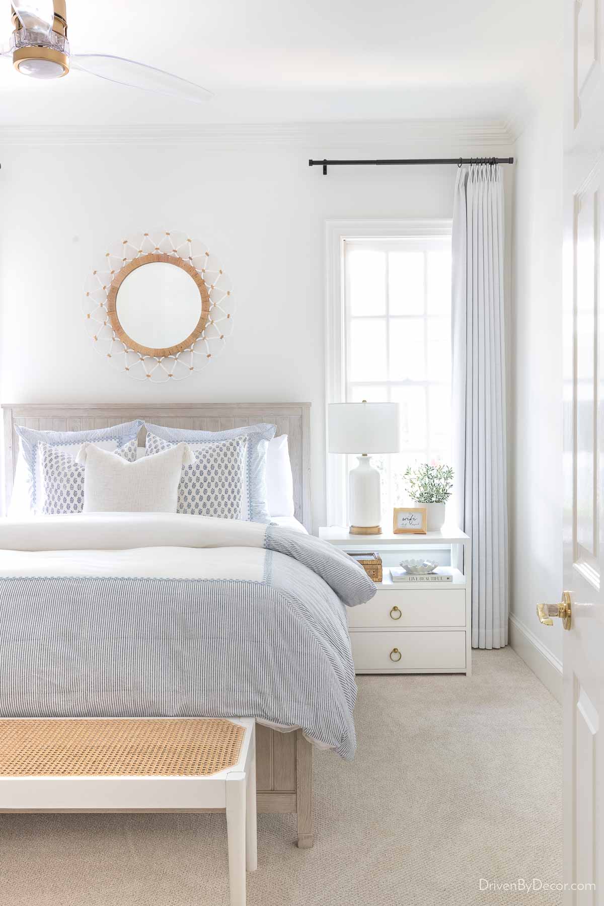 Bedroom with pleated curtains