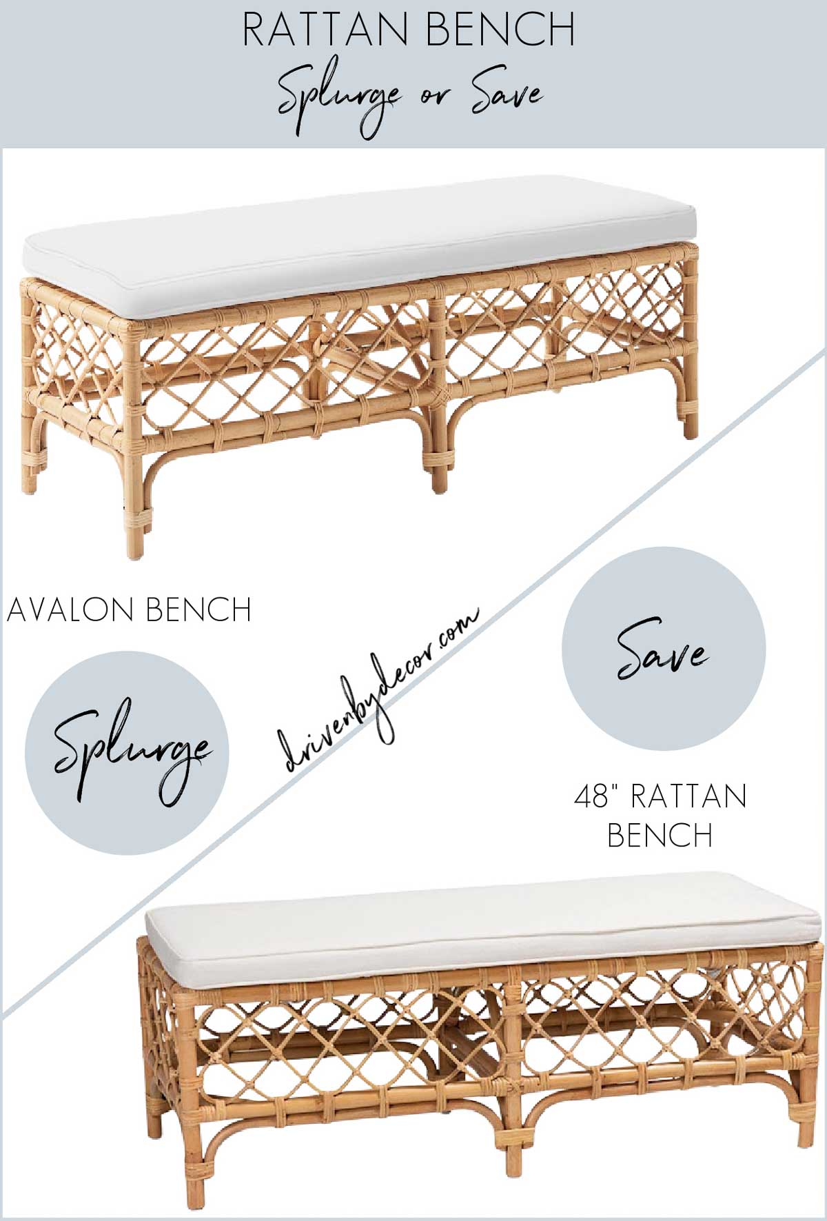 Rattan bench in splurge and look for less versions