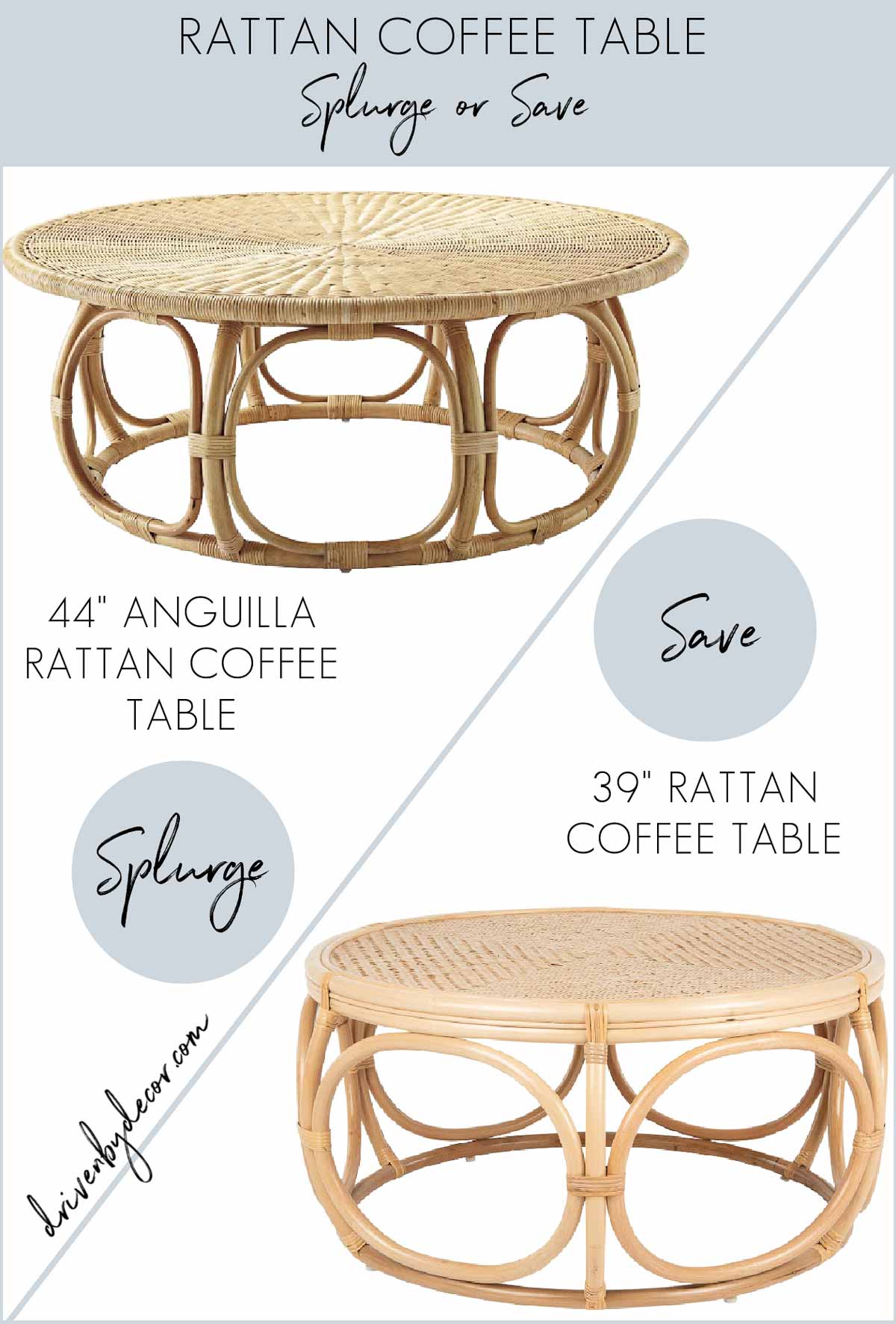 Round rattan coffee table with a splurge and look for less version