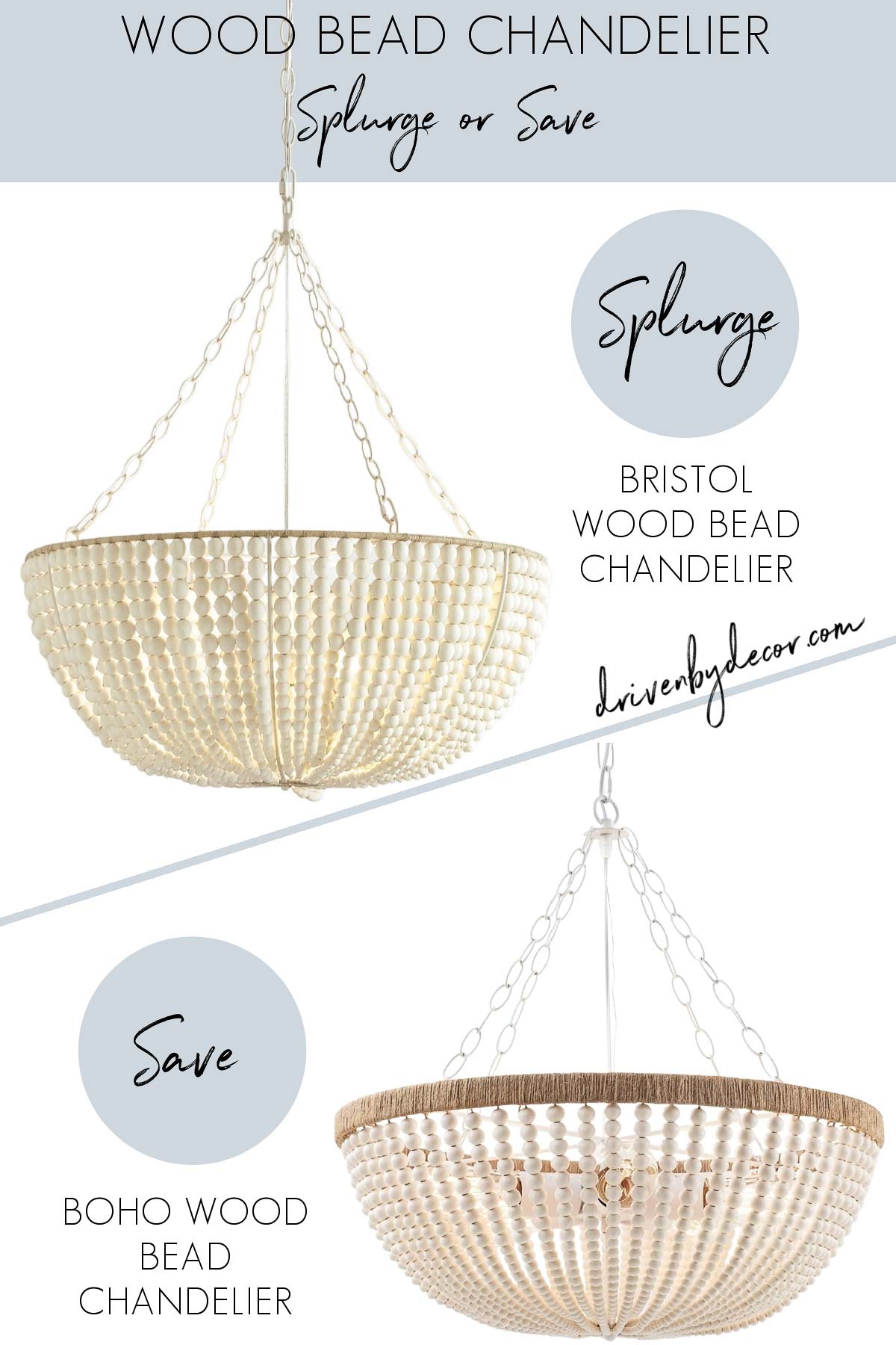 Wood bead chandelier in a splurge and a look for less version