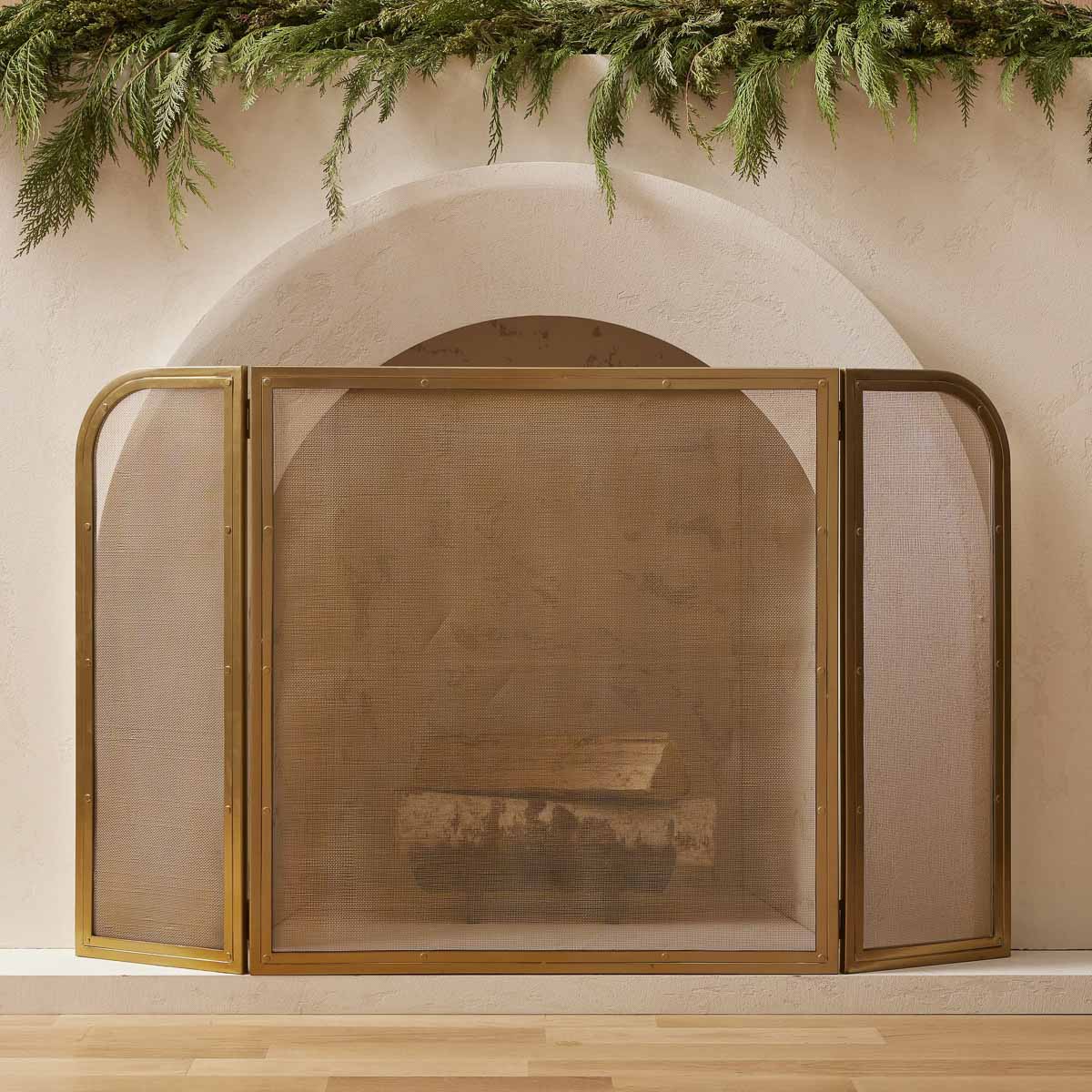 Deco brass tri-fold fireplace screen