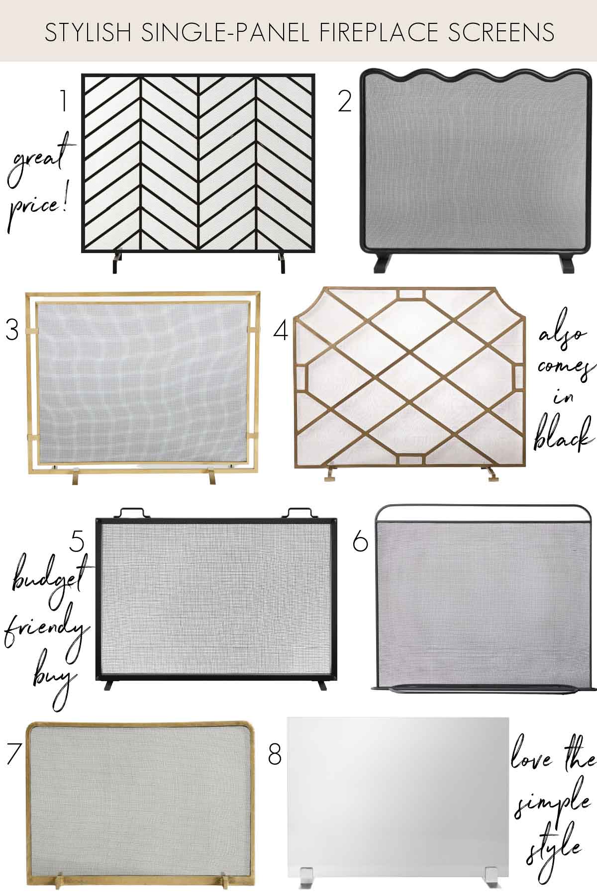 Single panel fireplace screens