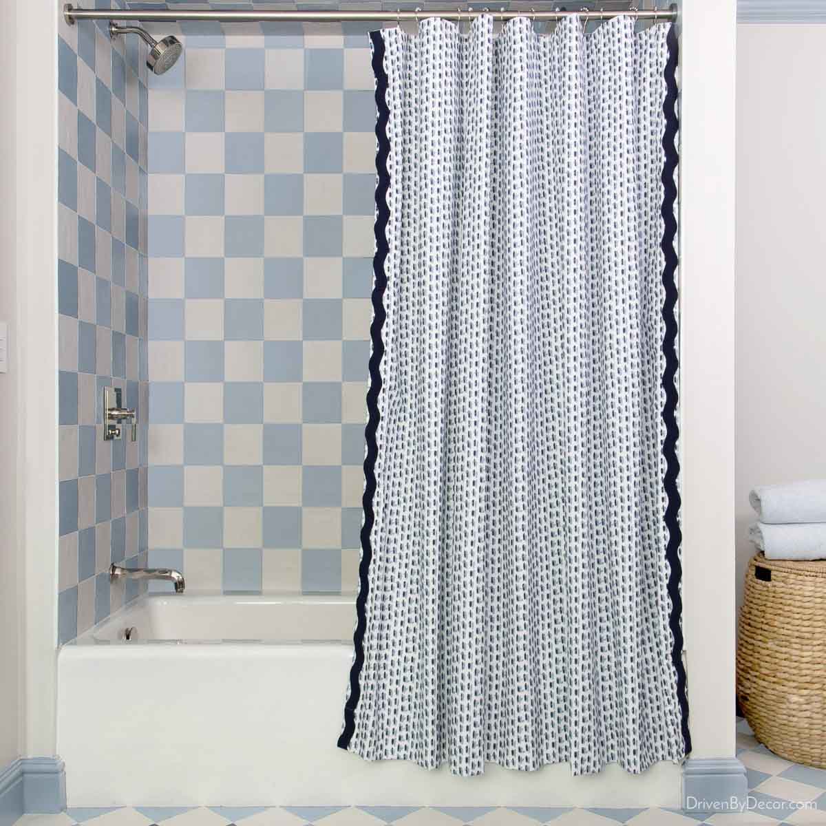 Custom shower curtain with rick rack trim