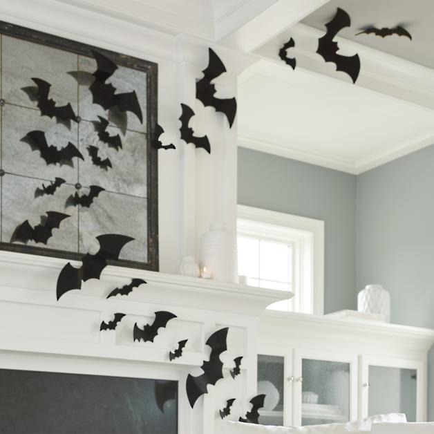 Felt bats on fireplace surround