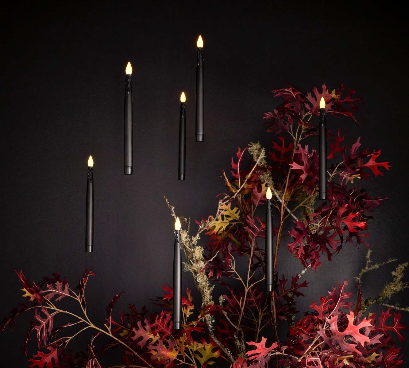 Black floating candle string lights for Halloween