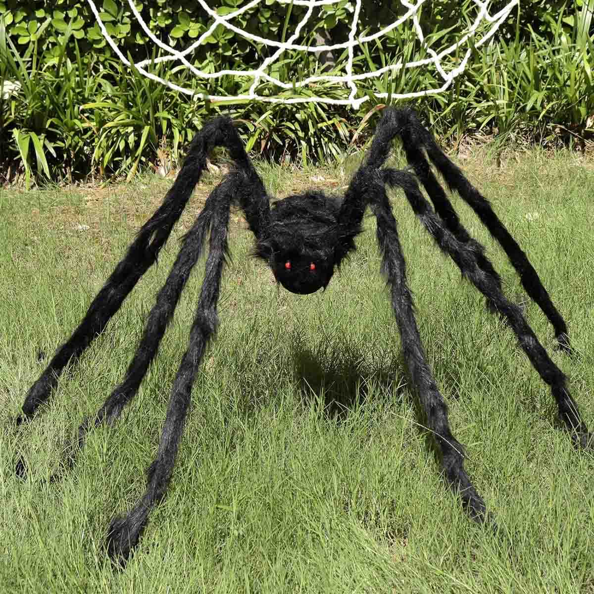Huge faux spider for Halloween front porch decor