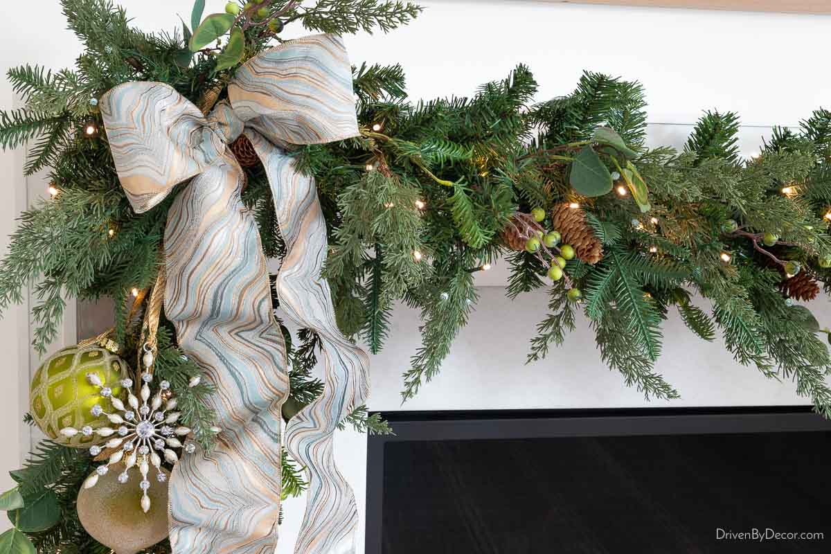 Garland on fireplace mantel for Christmas