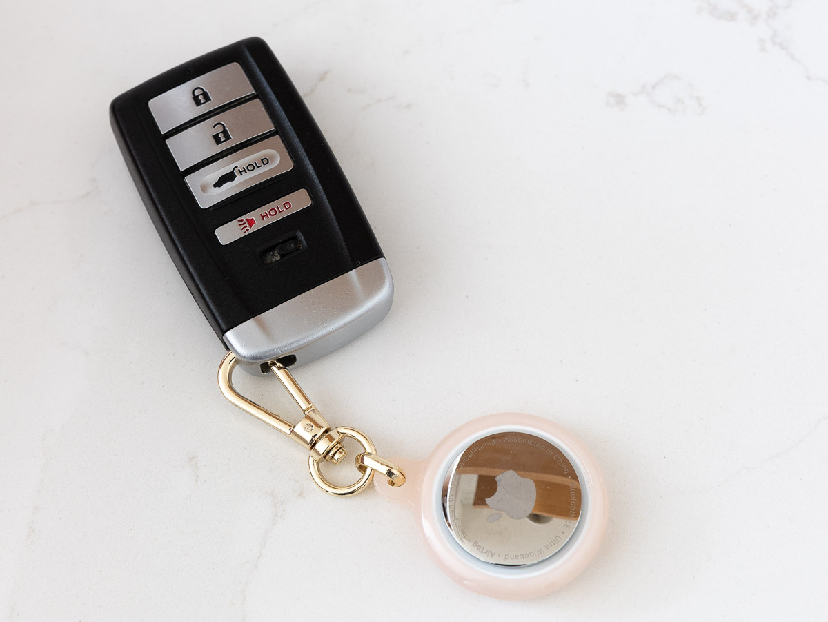 AirTag keychain attached to keyring