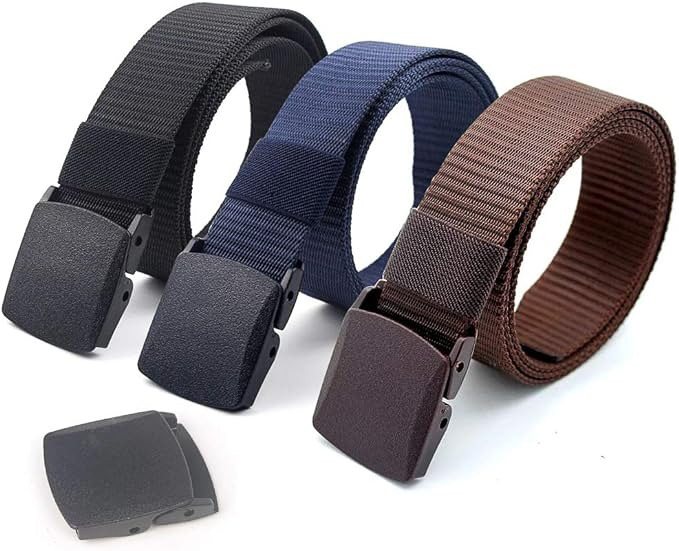 Black, blue, and brown belts that are great for travel