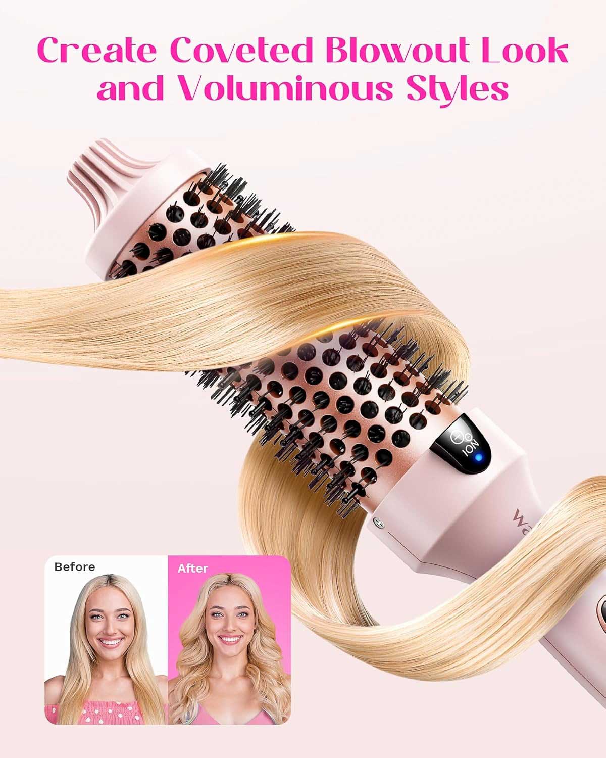 Curled hair wrapped around thermal brush