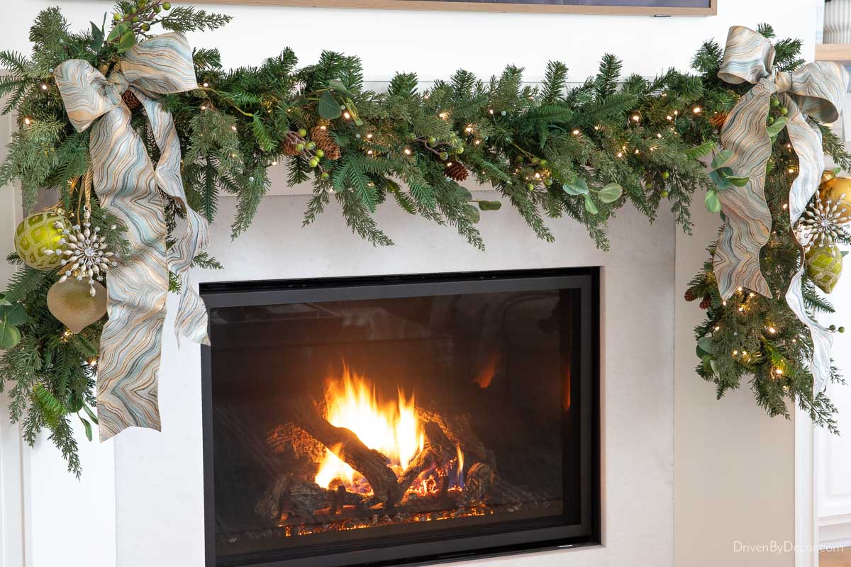 How to hang a garland from your mantel - example of a simple swag