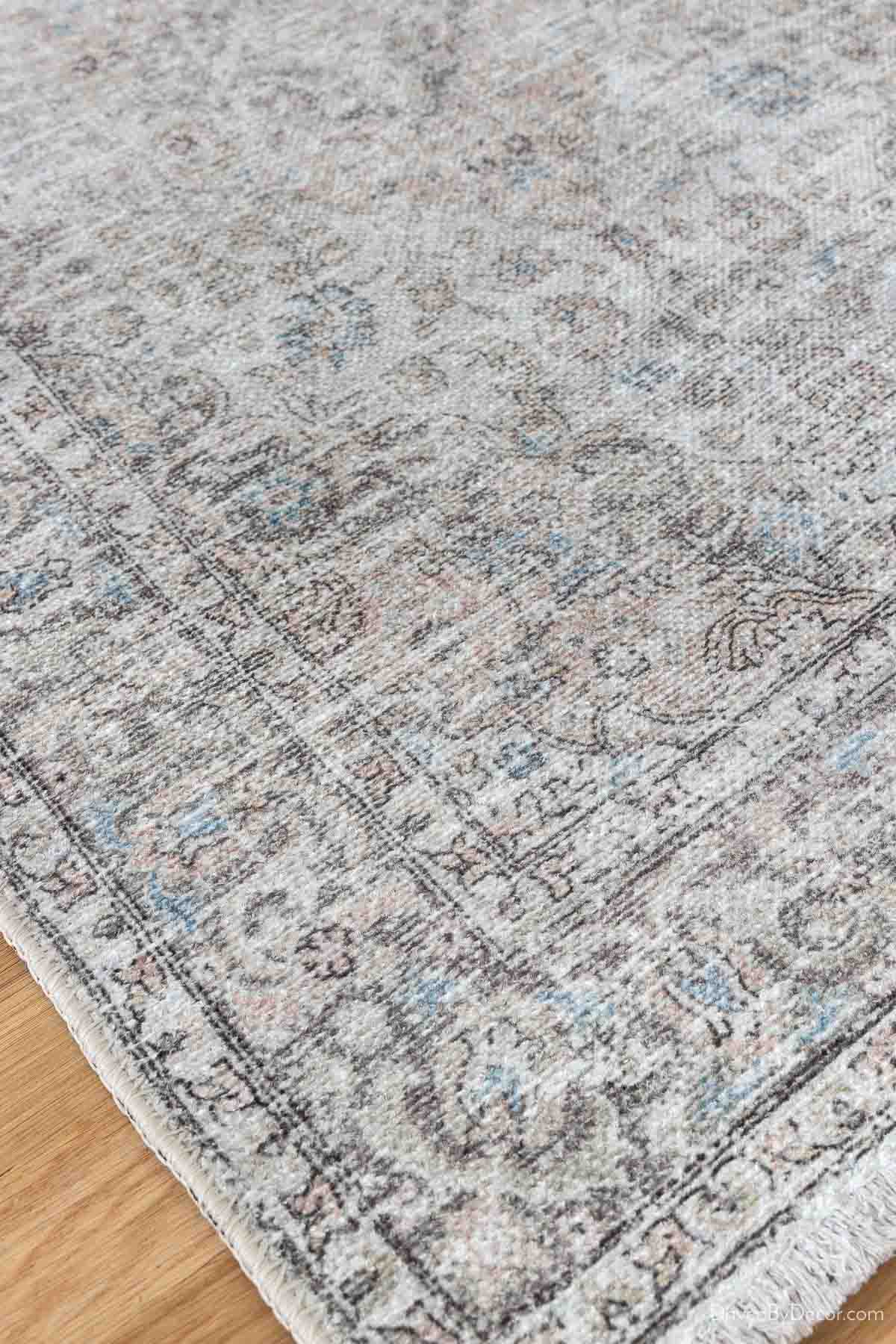 Machine washable, printed area rug in a traditional oriental style