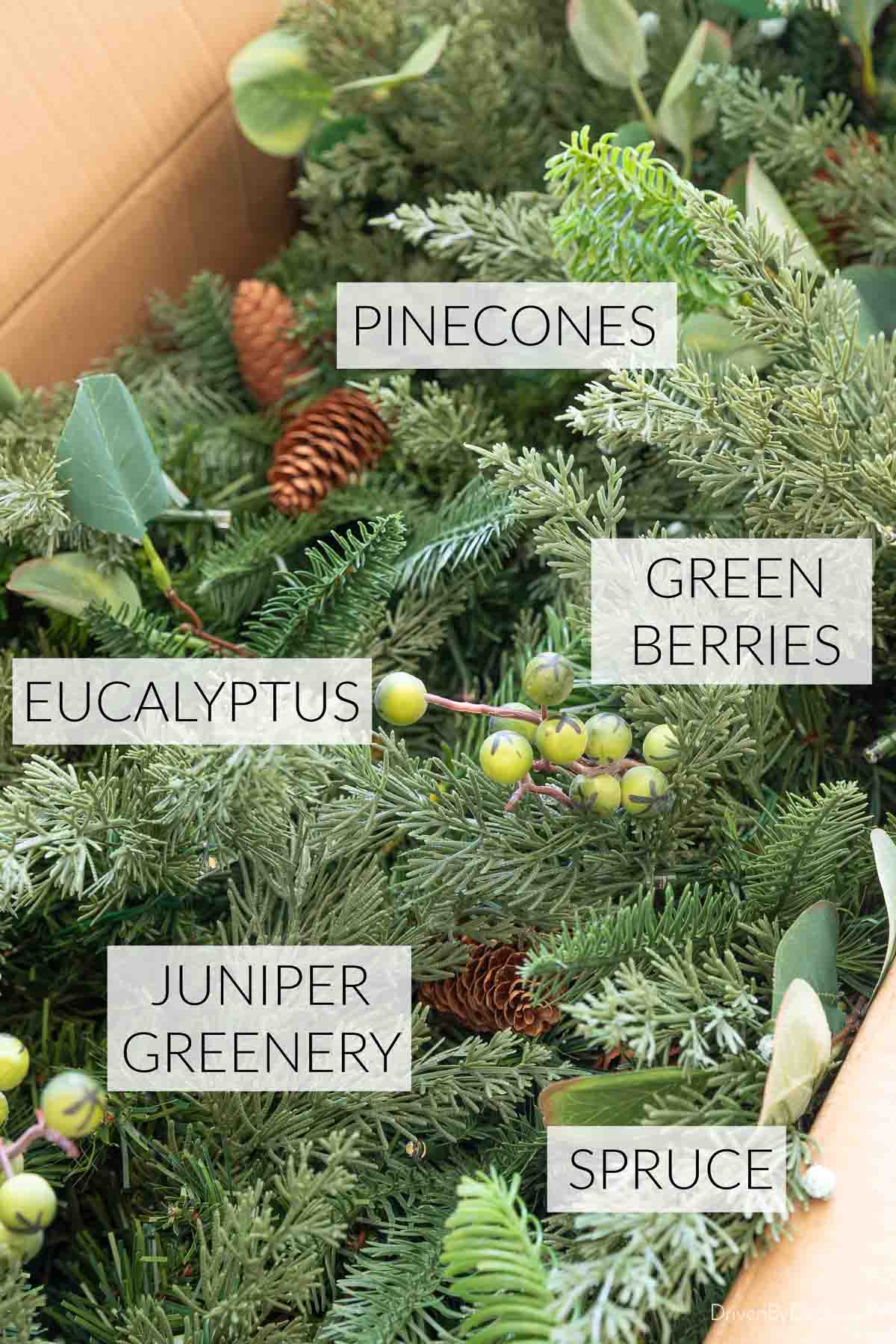 Fireplace garland with mixed greenery