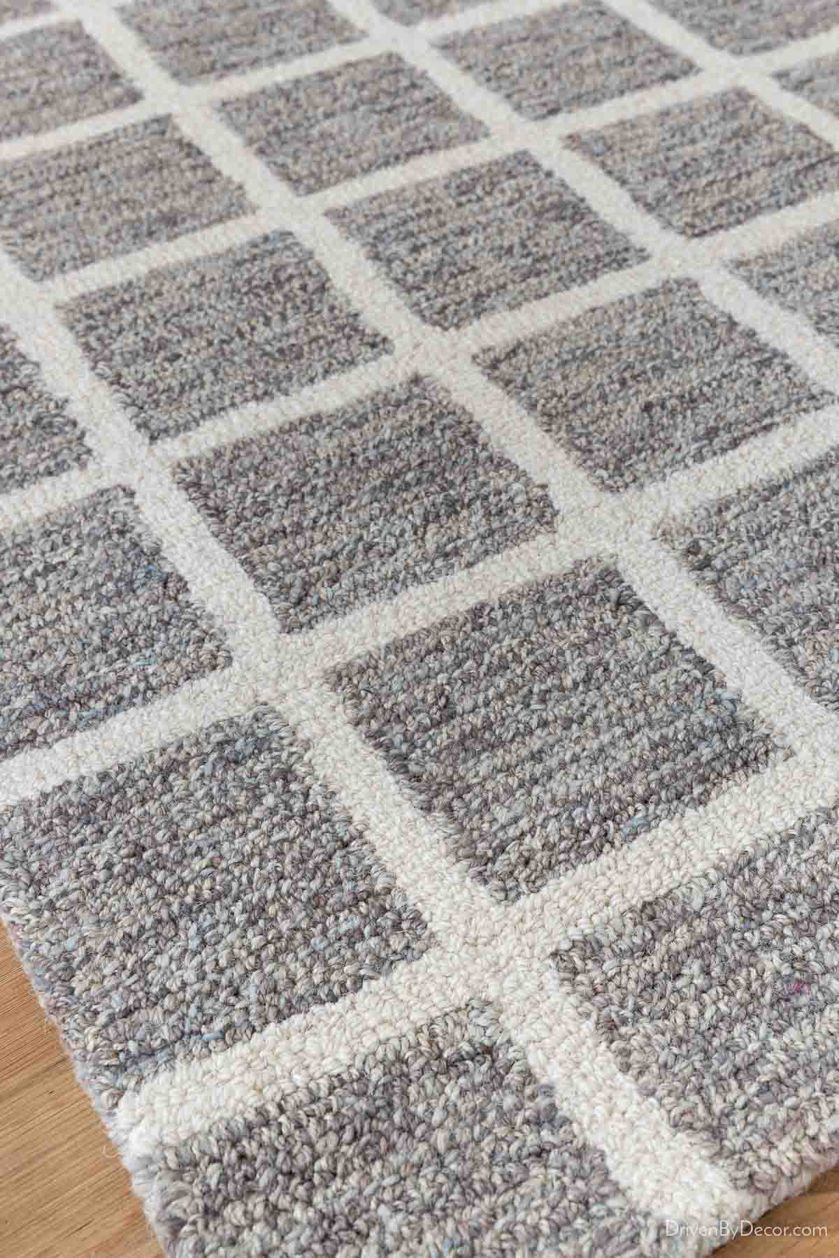 Modern grid area rug in neutrals