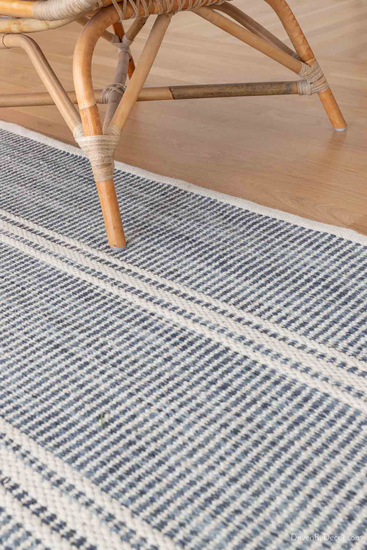 ⅓ of chair on rug - showing correct size of living room rug