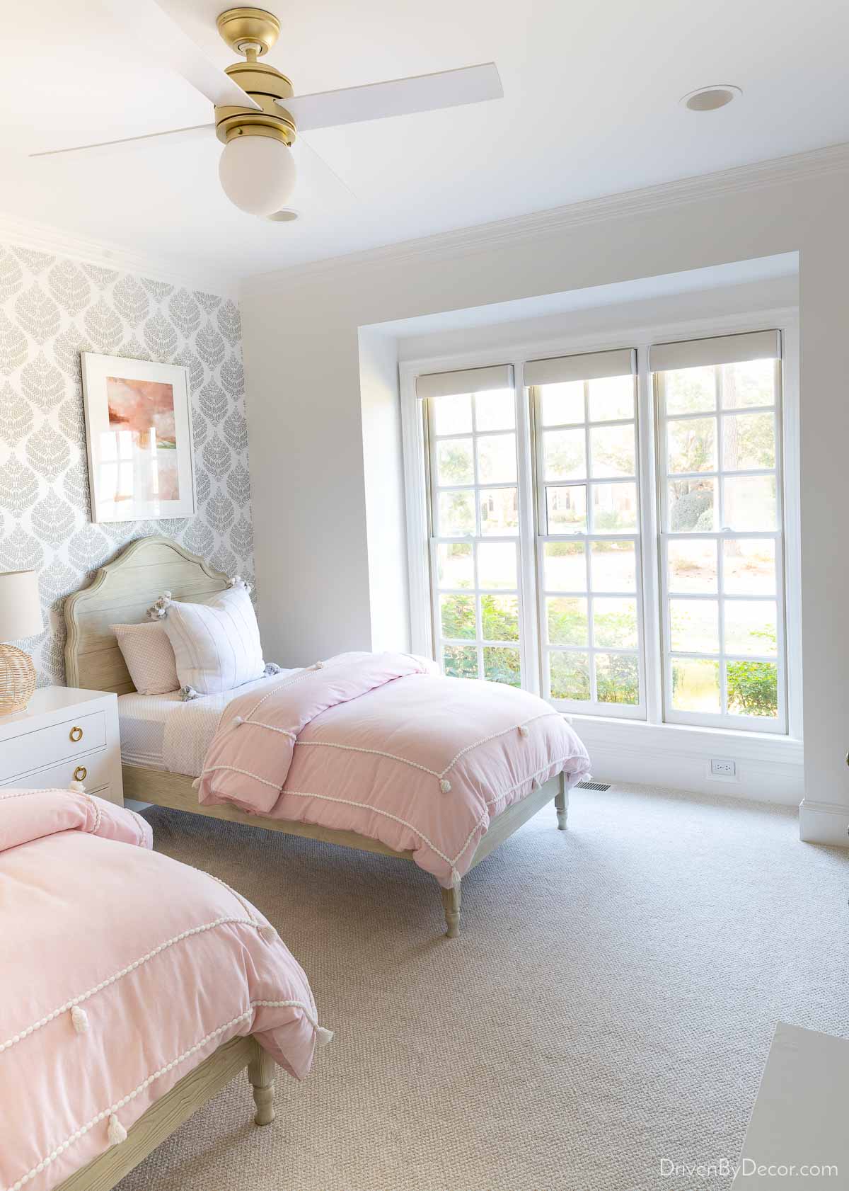 Girls' bedroom with twin beds