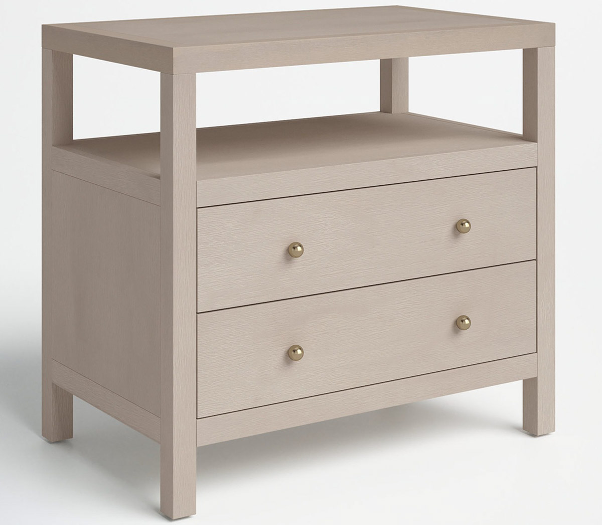 Taupe 2-drawer nightstand with shelf