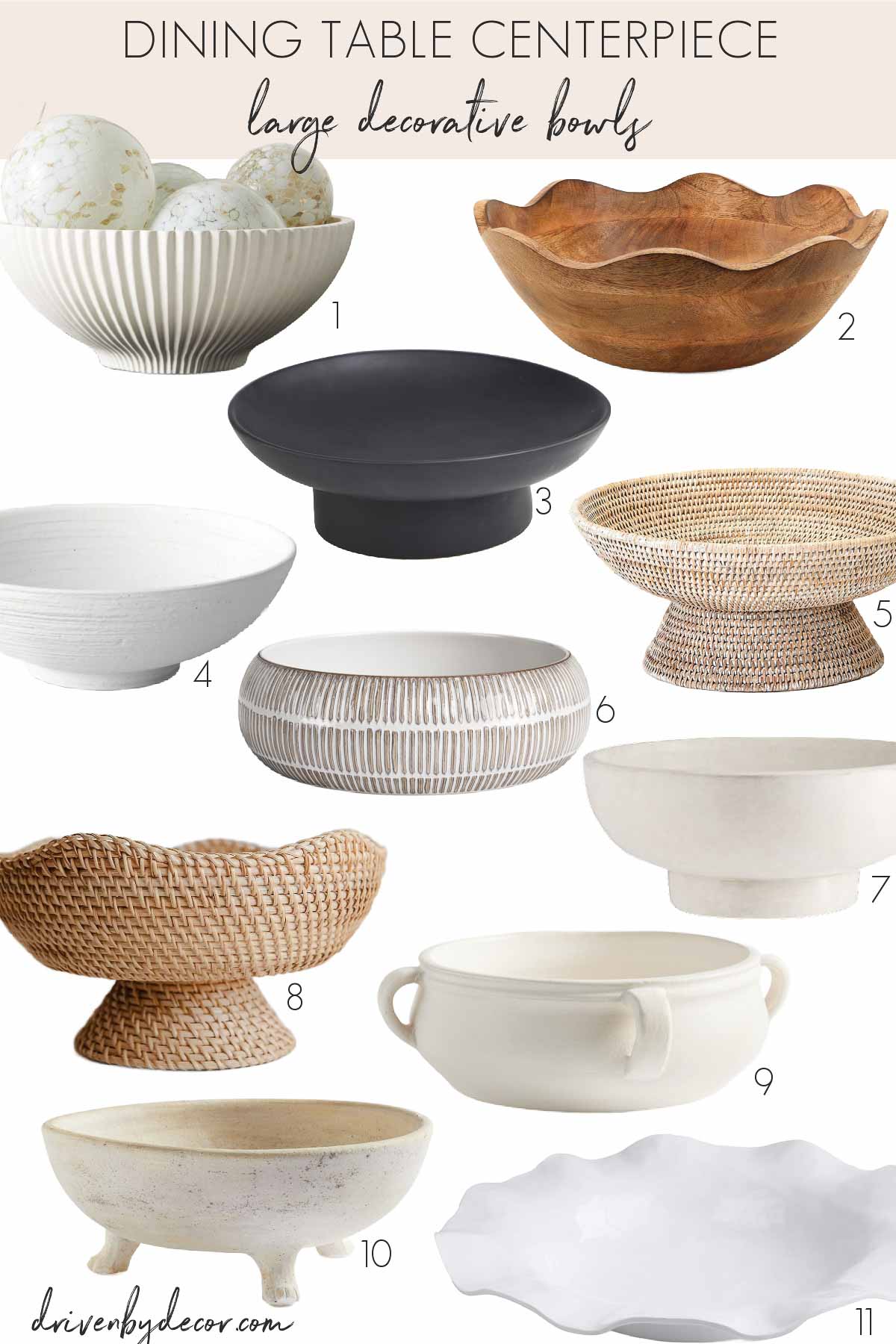 Decorative bowls to use as part of a dining table centerpiece