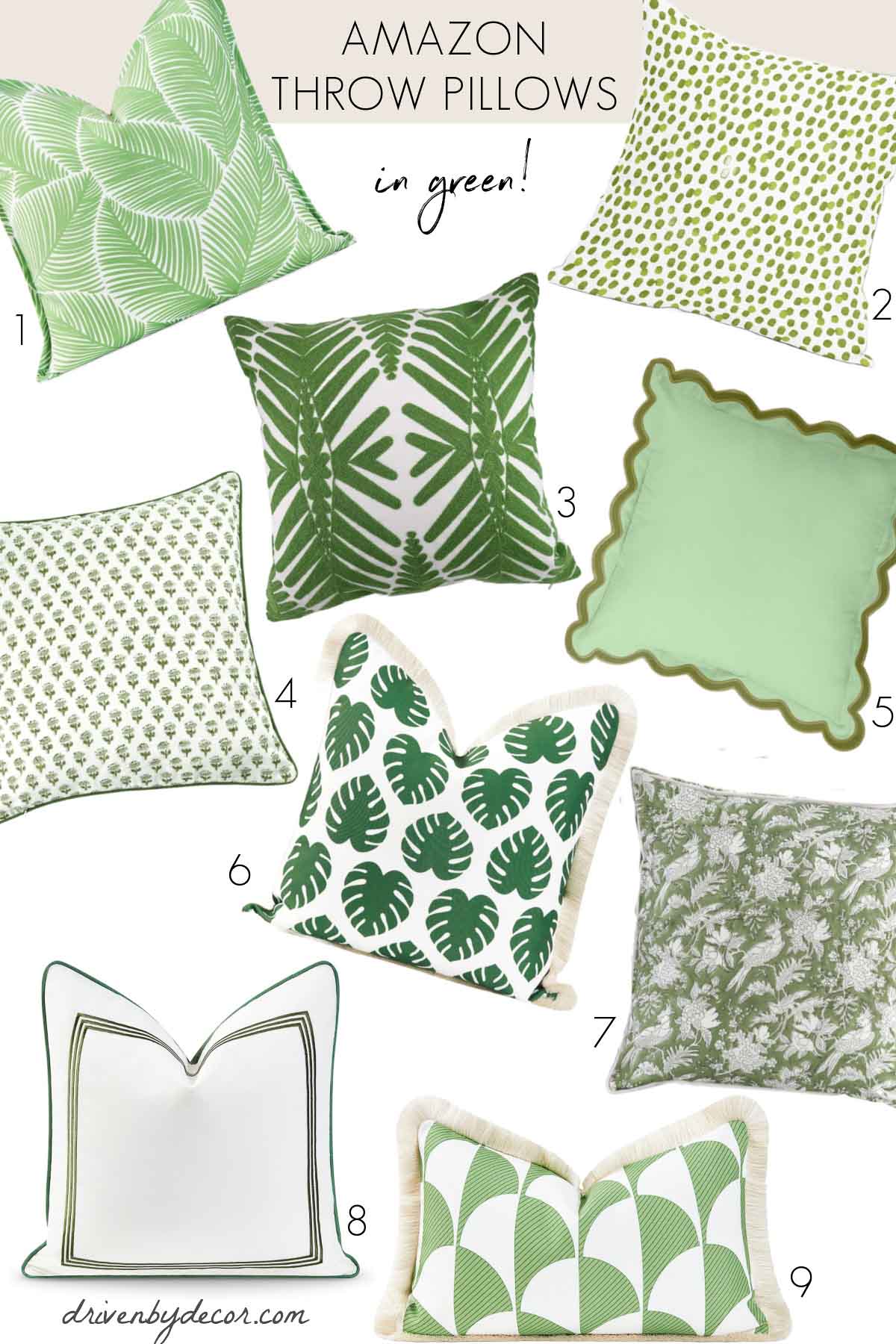 Budget throw pillows in green