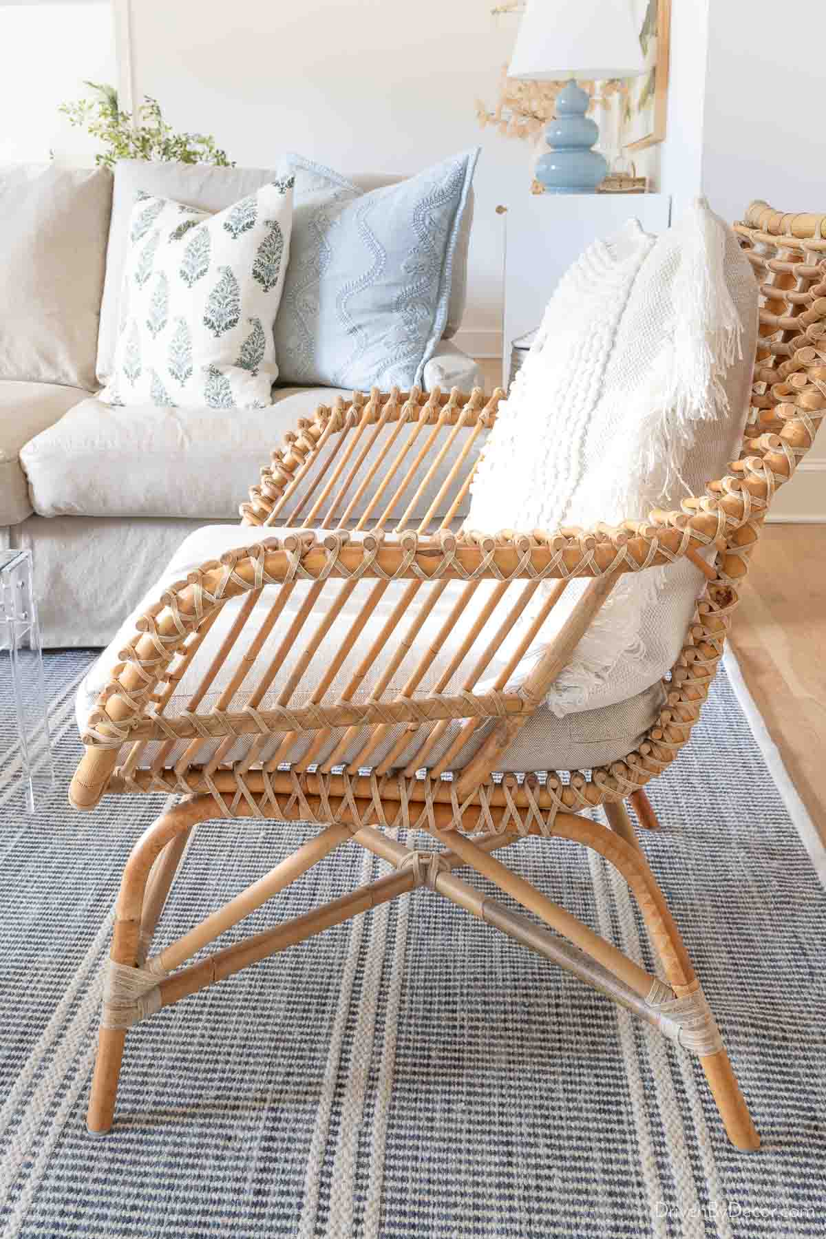 Rattan chair that has a coastal style
