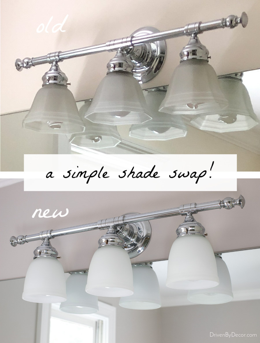 Swapping out sconce shades in a bathroom remodel on a budget