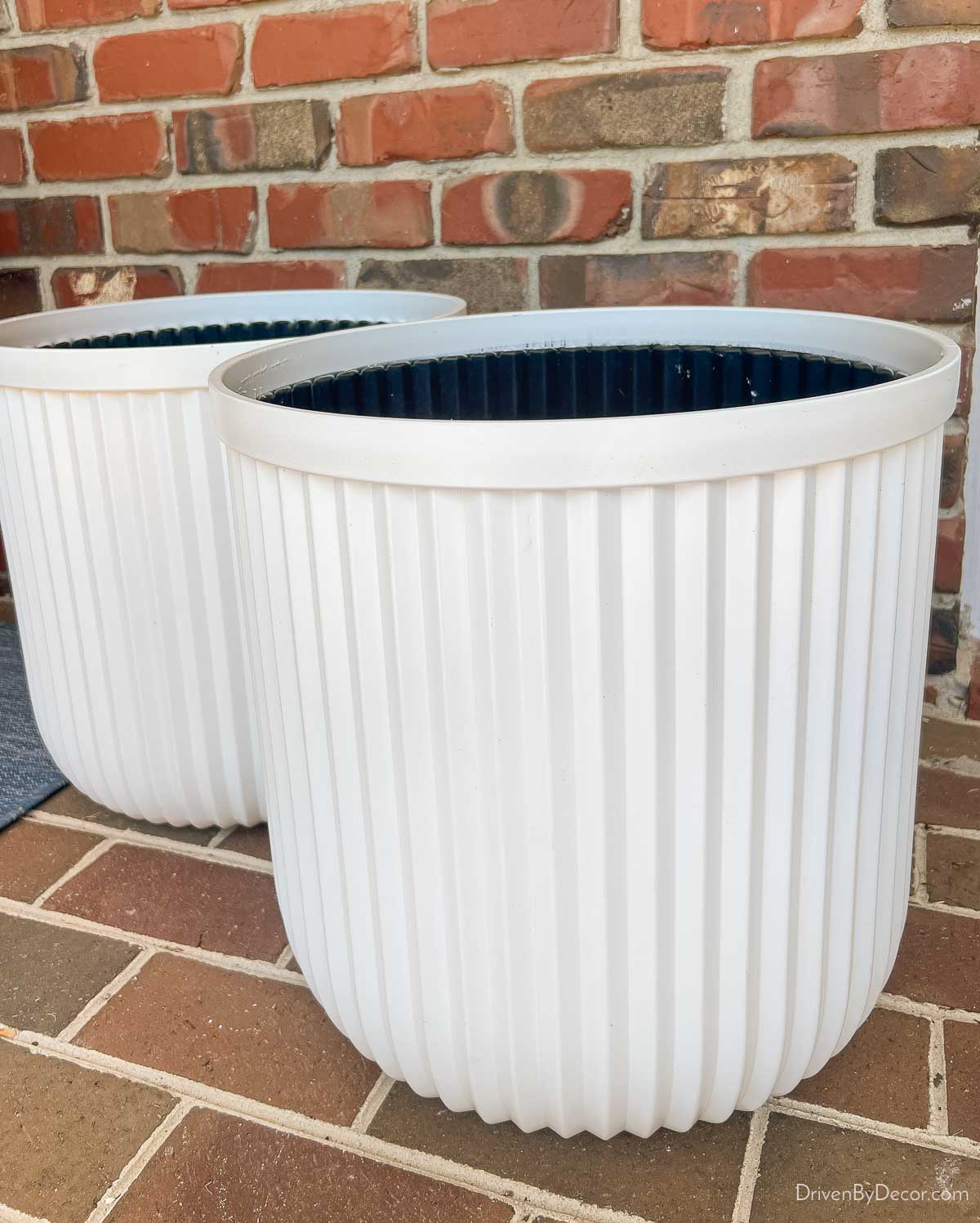 Pair of large fluted outdoor planters