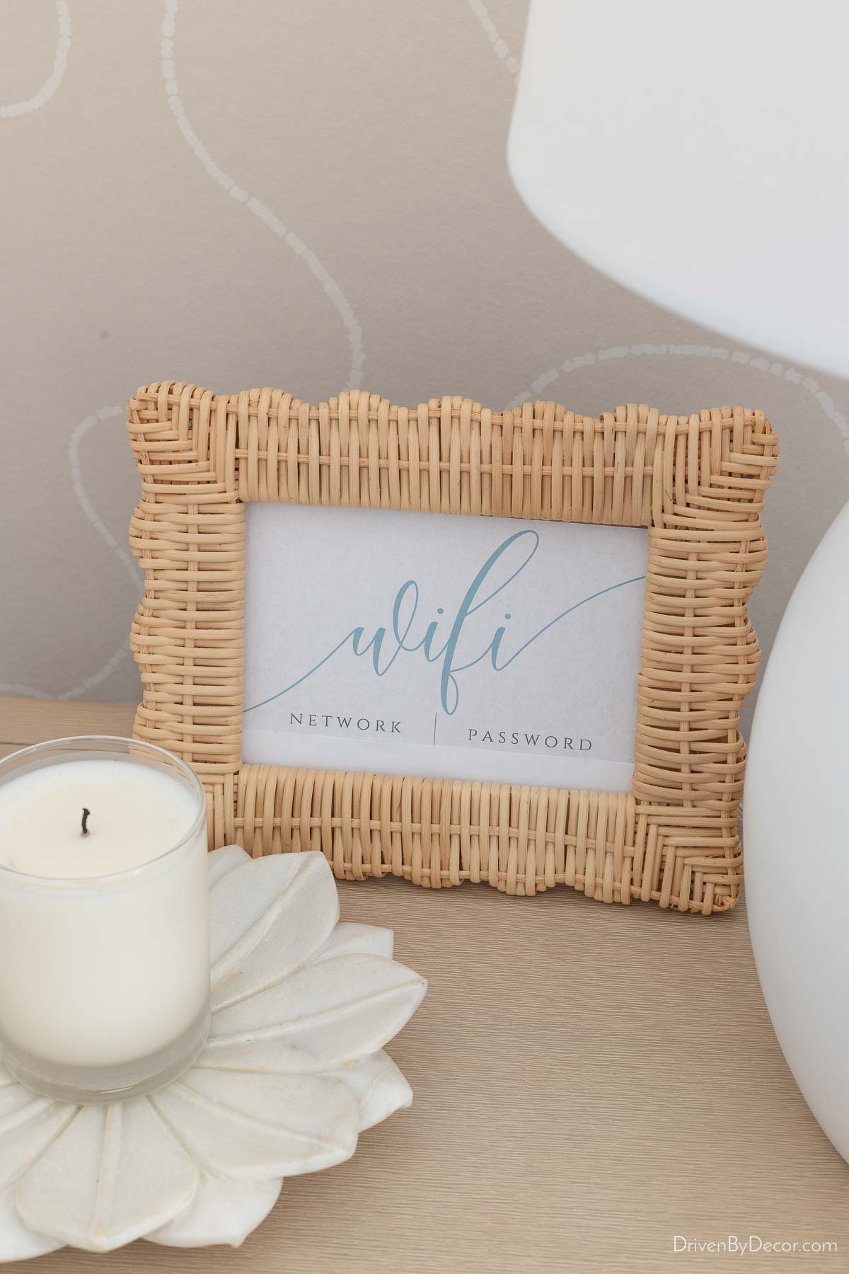 Framed wifi printable on nightstand