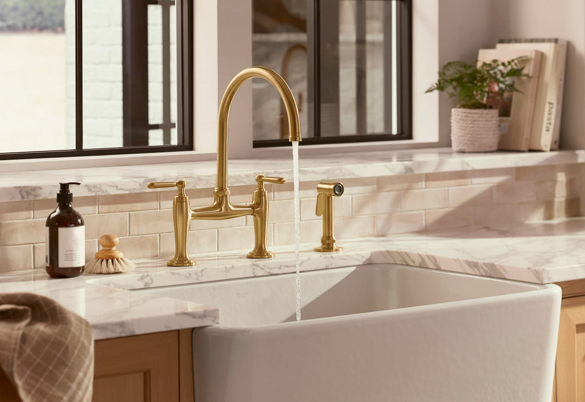 Studio McGee bridge faucet in kitchen