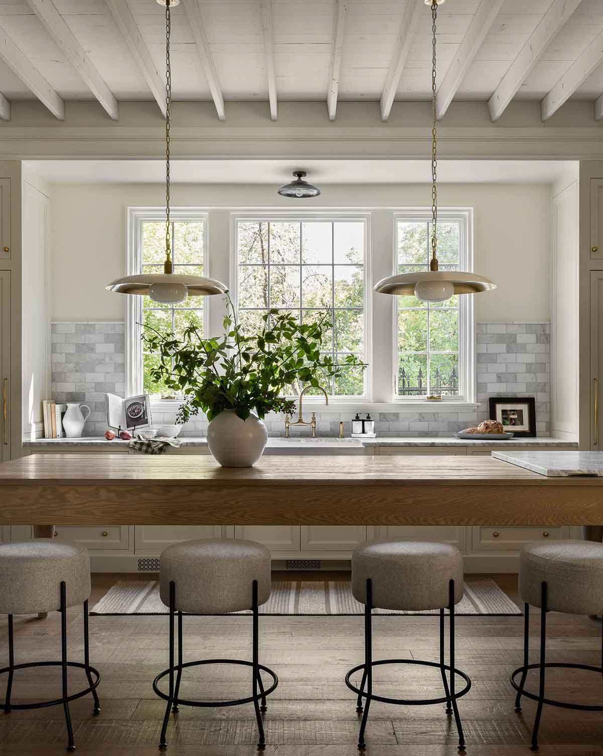 Two saucer pendants over kitchen island for pendant lighting