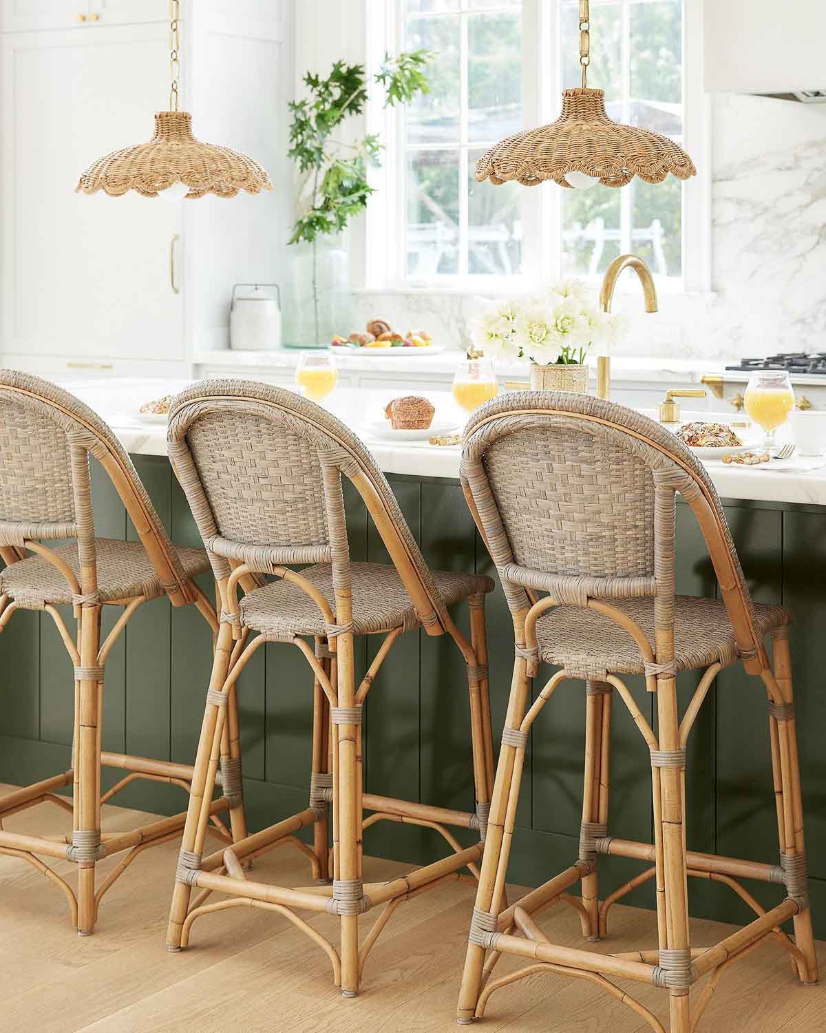 My Kitchen Reno Lighting Picks + Favorite Island Pendants! Two woven scalloped pendants hanging over kitchen island