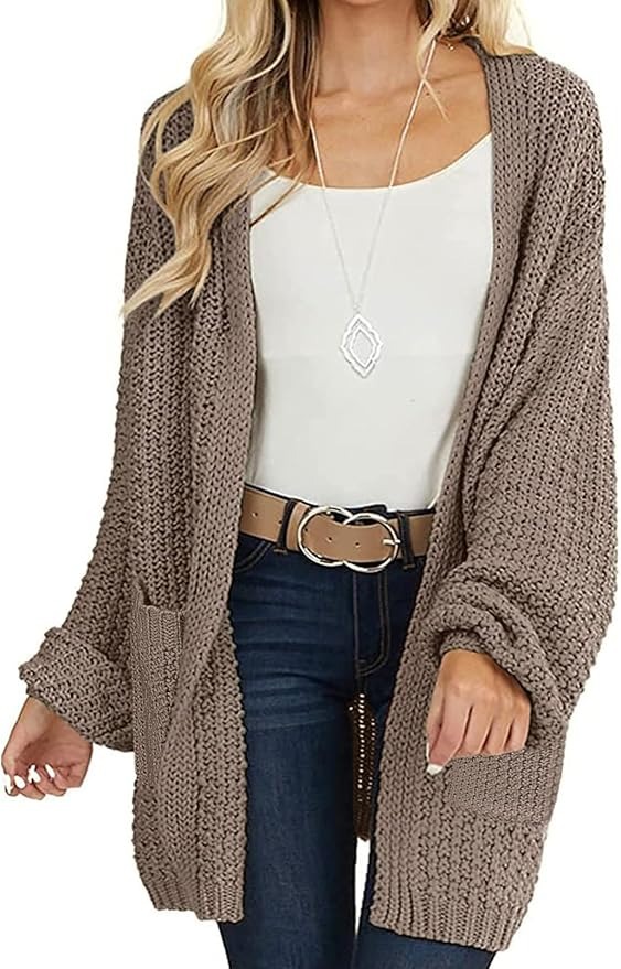 Chunky knit cardigan in dark tan