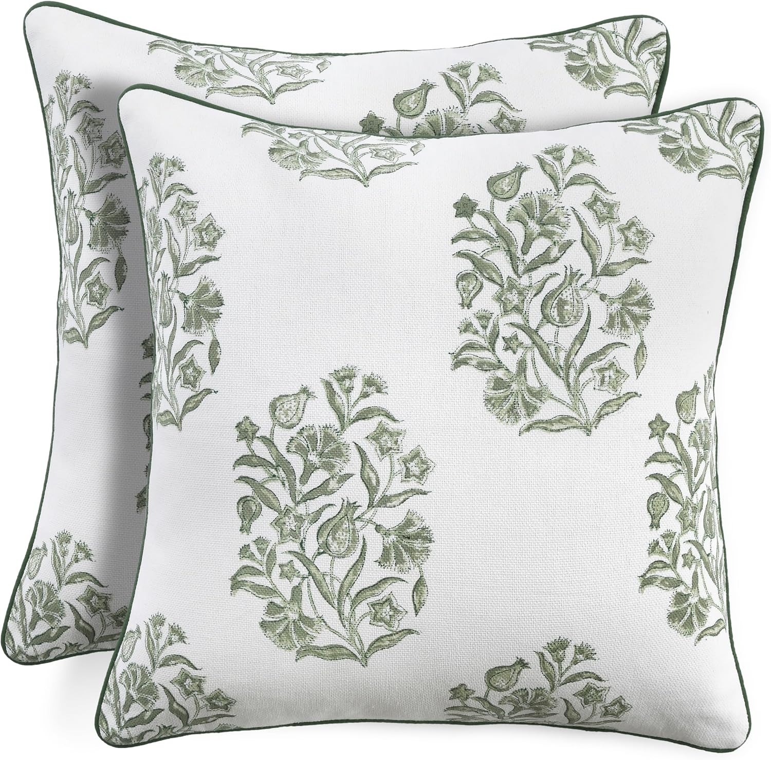 Green floral pillow covers