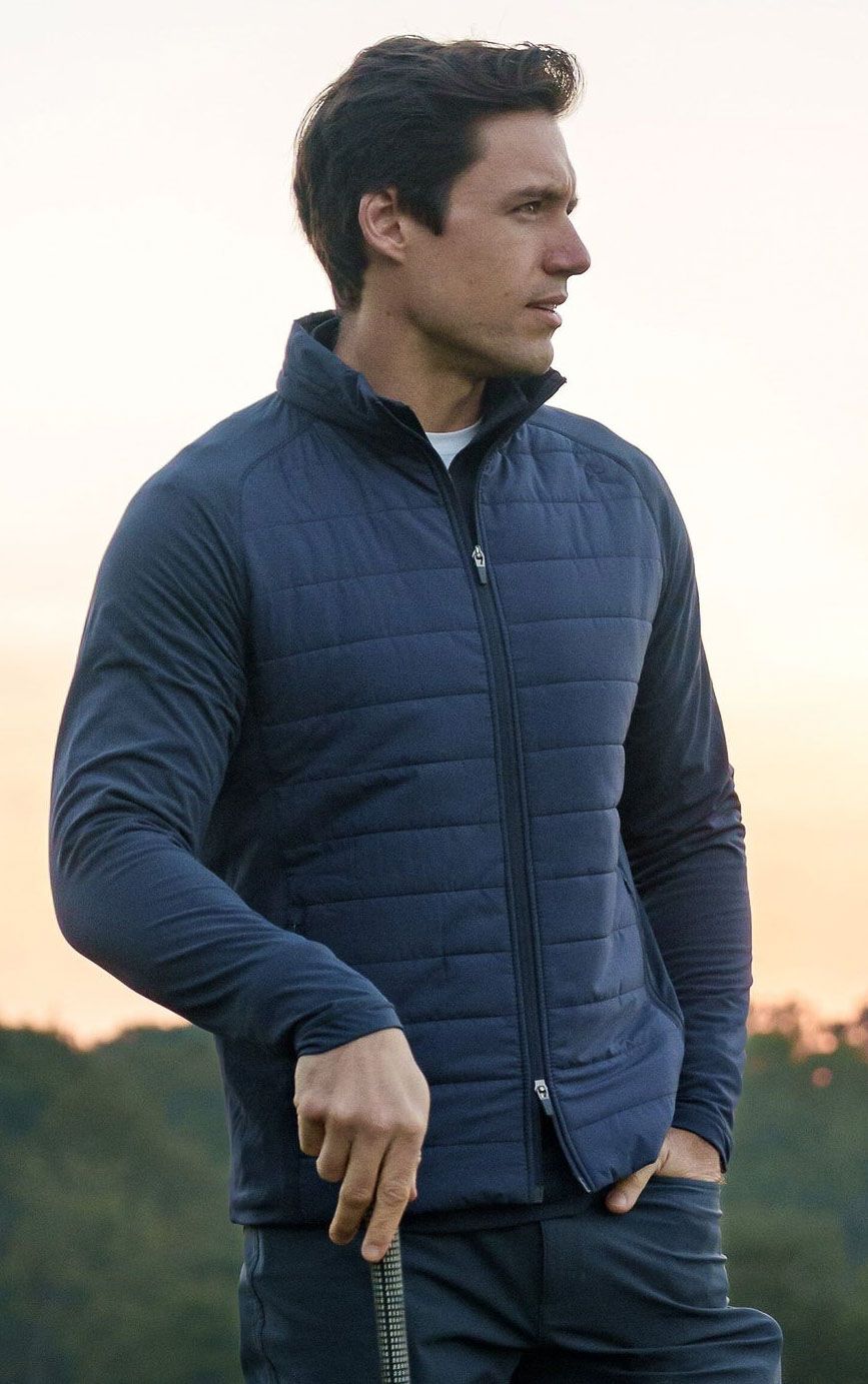 Blue hybrid golf jacket