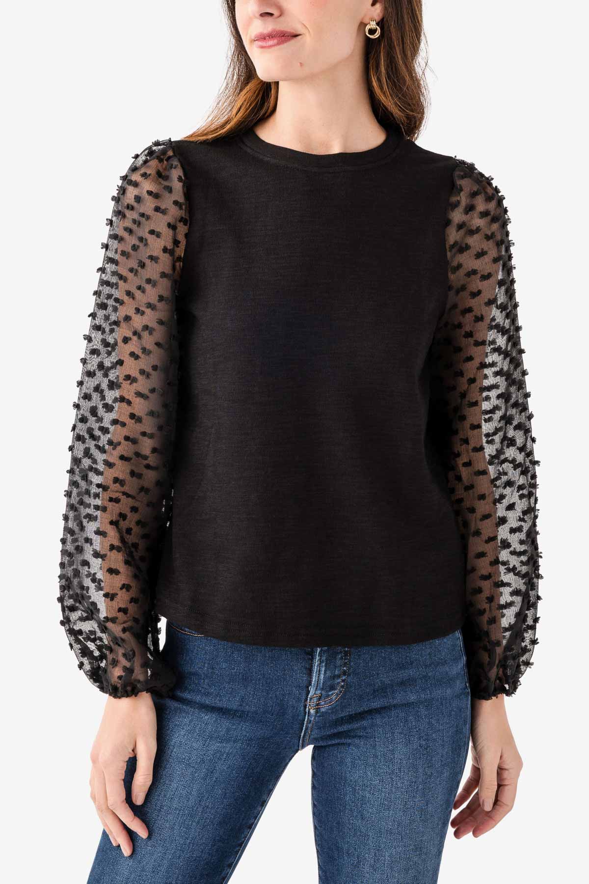 Black dot sheer sleeve top