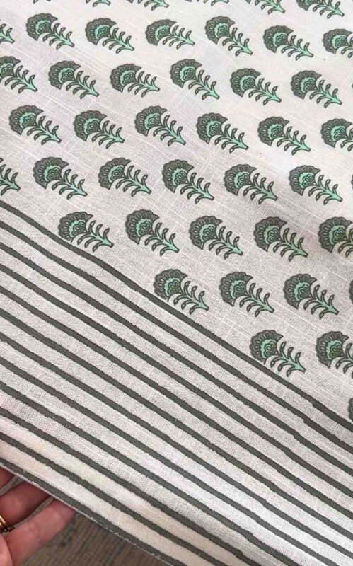 Green block print tablecloth
