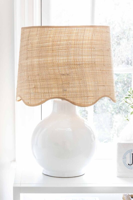Lamp with scalloped rattan shade