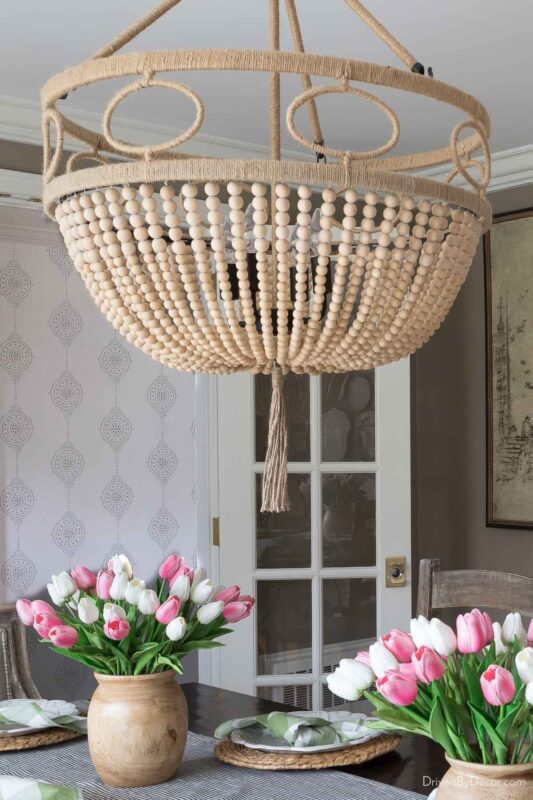 Wood bead chandelier