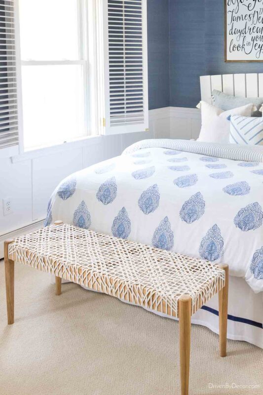 Woven leather end of bed bench