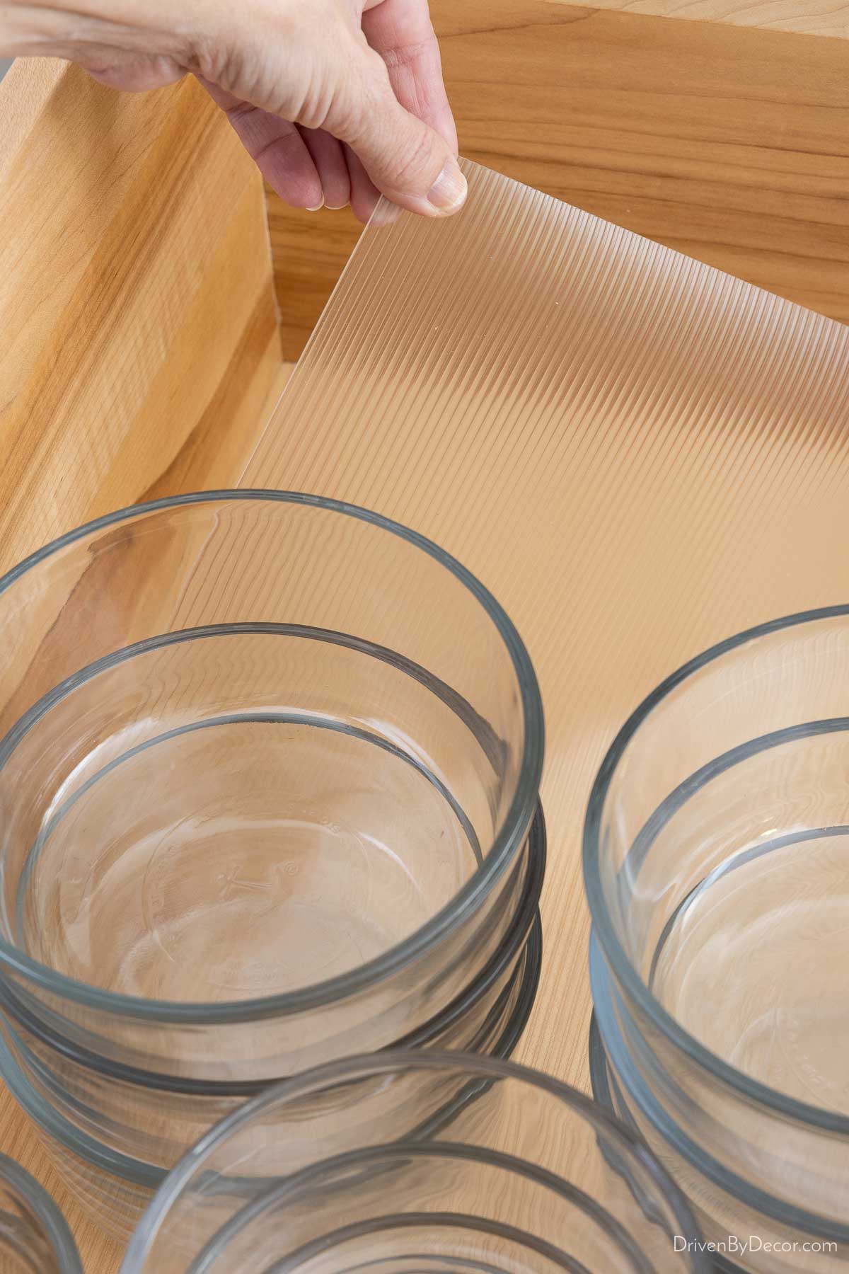 Clear drawer liner added to kitchen island drawers