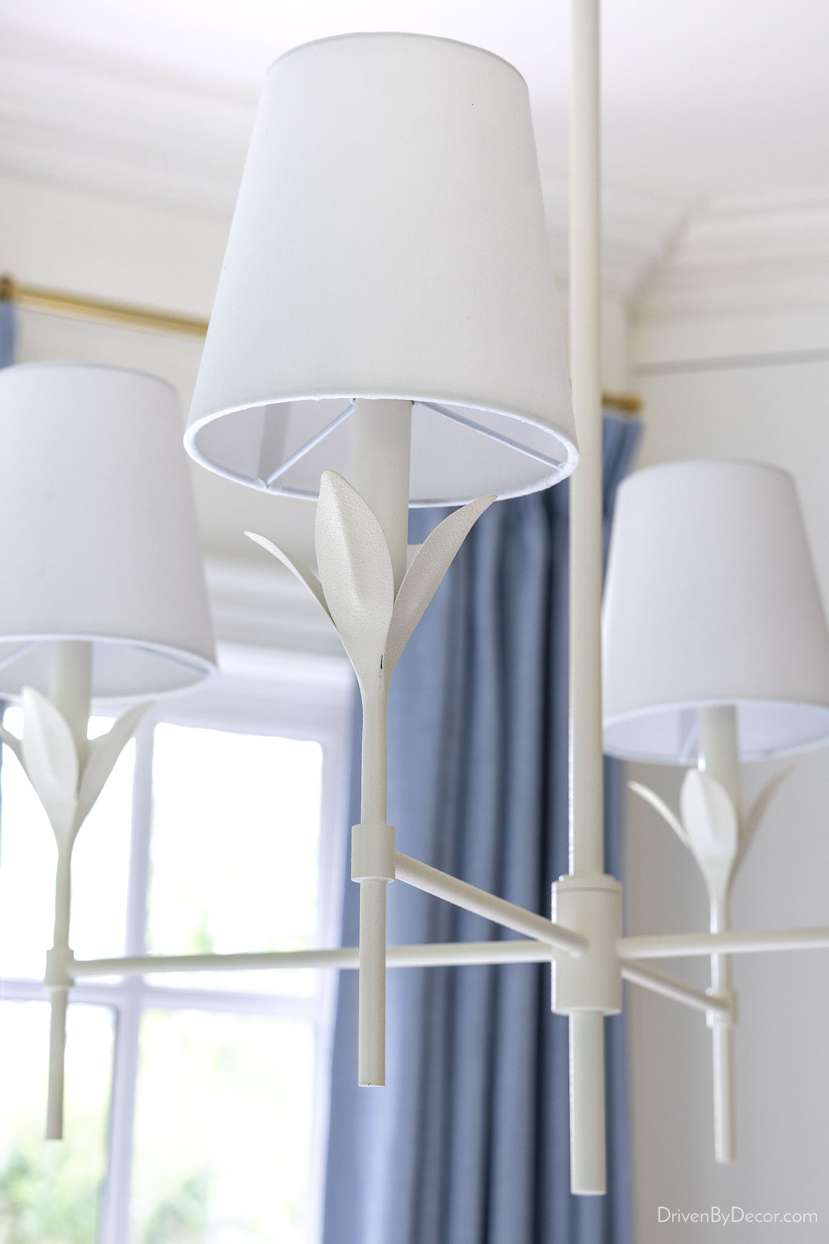 Matte white chandelier with petal design on each arm