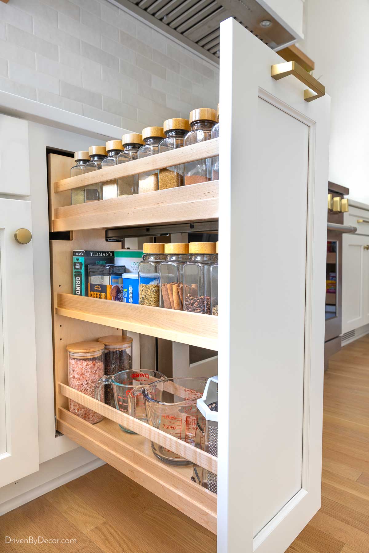 Spice rack pullout in kitchen